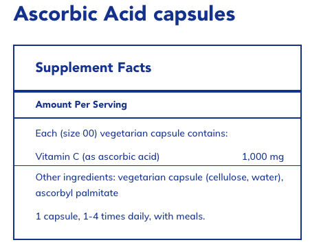 Ascorbic Acid Capsules (Vitamin C by Pure Encapsulations) 90 caps
